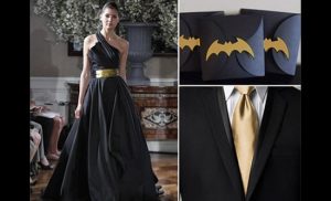 A Batman themed wedding bridesmaid