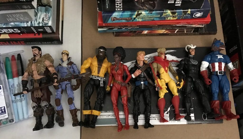 My Marvel Legends figures. Notice my Luke Cage and Misty night. As I binged the Netflix sho, I held the actions figures in my hands and made fighting moves with them. 