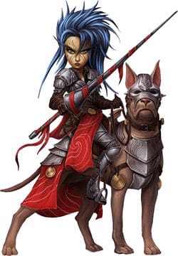 A gnome with her trusty wardog in Pathfinder Second Edition Champion.