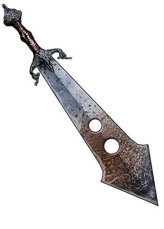 A Pathfinder 2E Barbarian sword, elongated at the tip with stylized pommel.