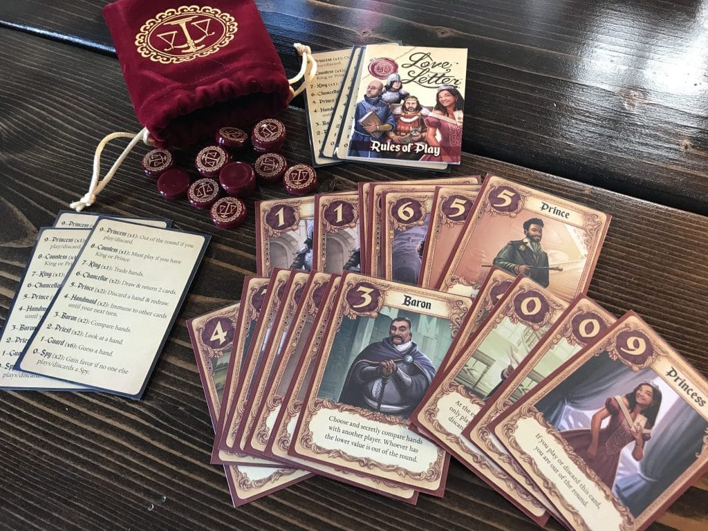 The cards and components of Love Letter by Z-Man Games