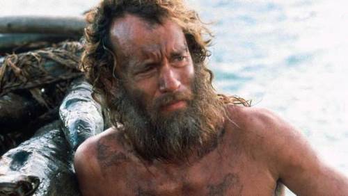 Tom Hank's character in Cast Away, with long hair and beard.