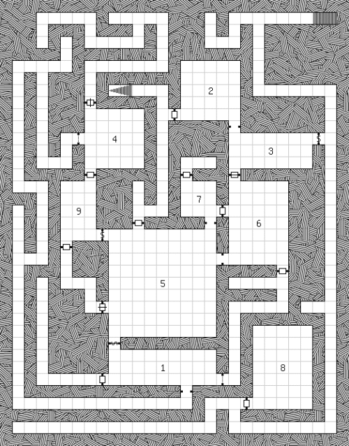 Dungeon map made using Donjon Resources.