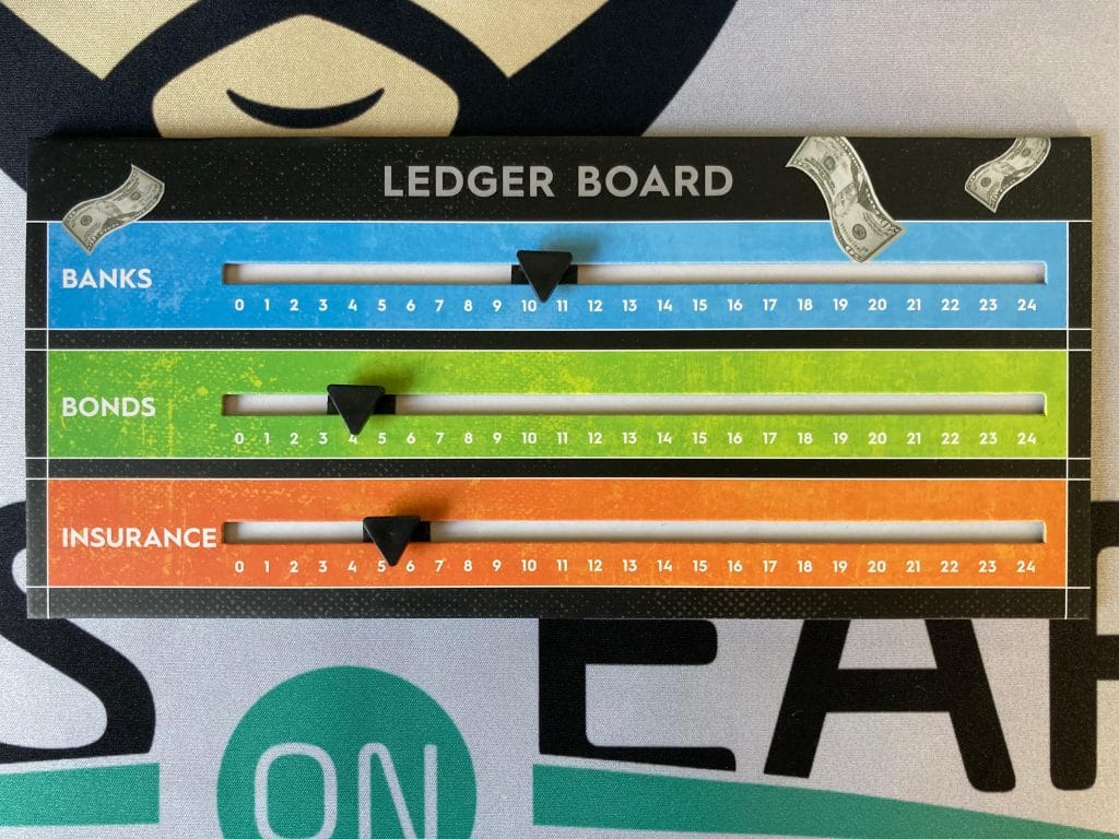 Exchange board game Ledger board example to track Securities values.