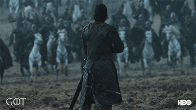 Jon Snow draws his weapon against a horde of incoming cavalry
