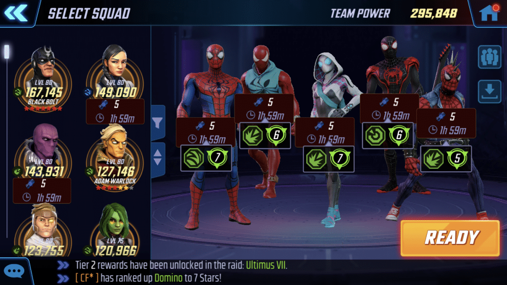 Web-Warriors team in Marvel Strike Force
