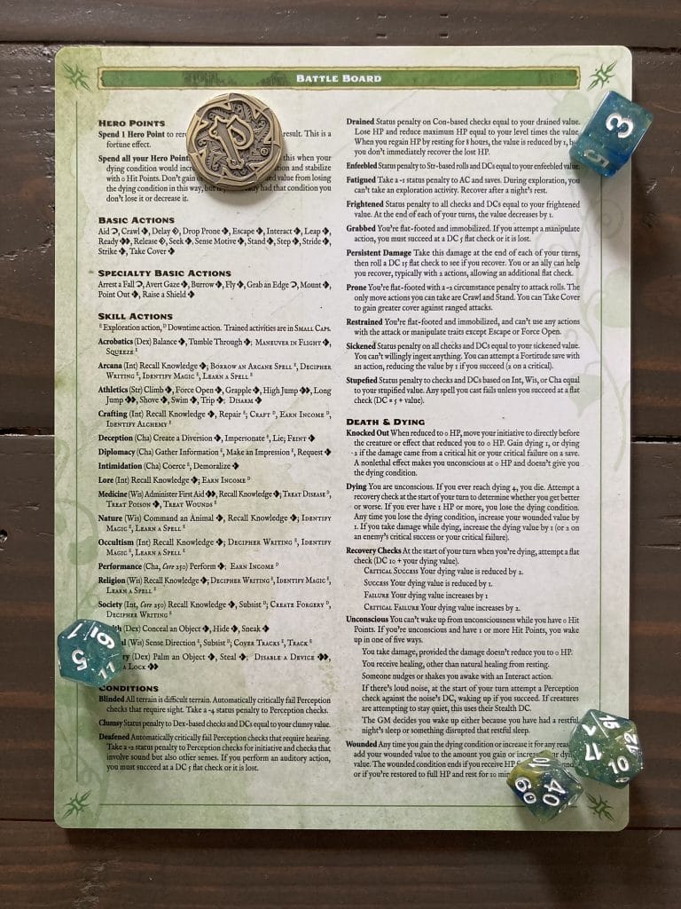 Beadle and Grimms Complete Character Chronicles for Pathfinder Battle Board Back
